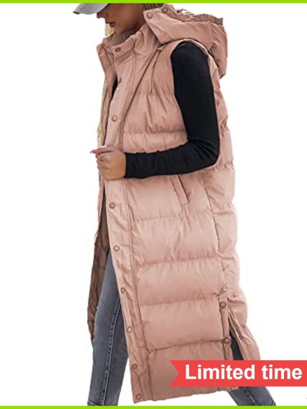 Women's Long Puffer Vest Hooded Sleeveless Winter Coat Quilted Warm Zip Up